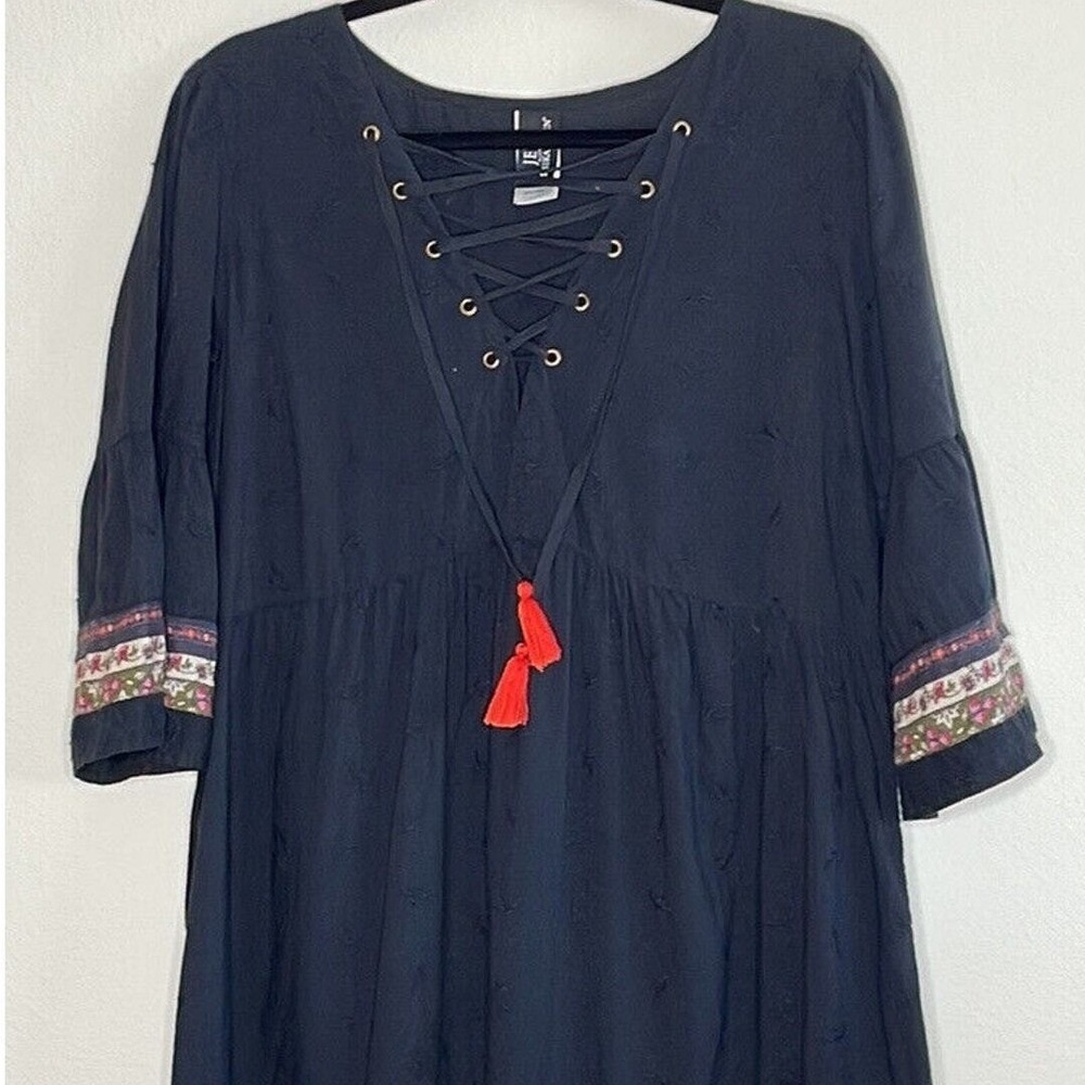 Jets by Jessika Allen Black Embroidered Lace Up Boho Tiered Maxi Dress Size 8 - Picture 4 of 7